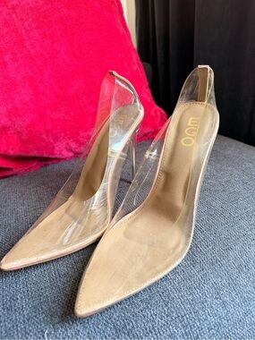 EGO Clear PVC Pointed Slingback Heels with Nude Insole